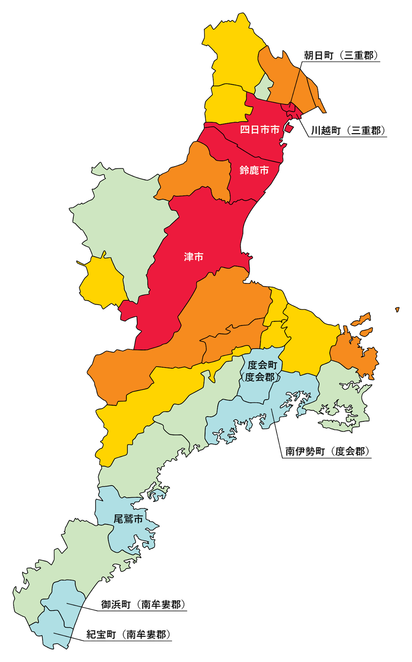 三重県の刑法犯遭遇率の色分け地図